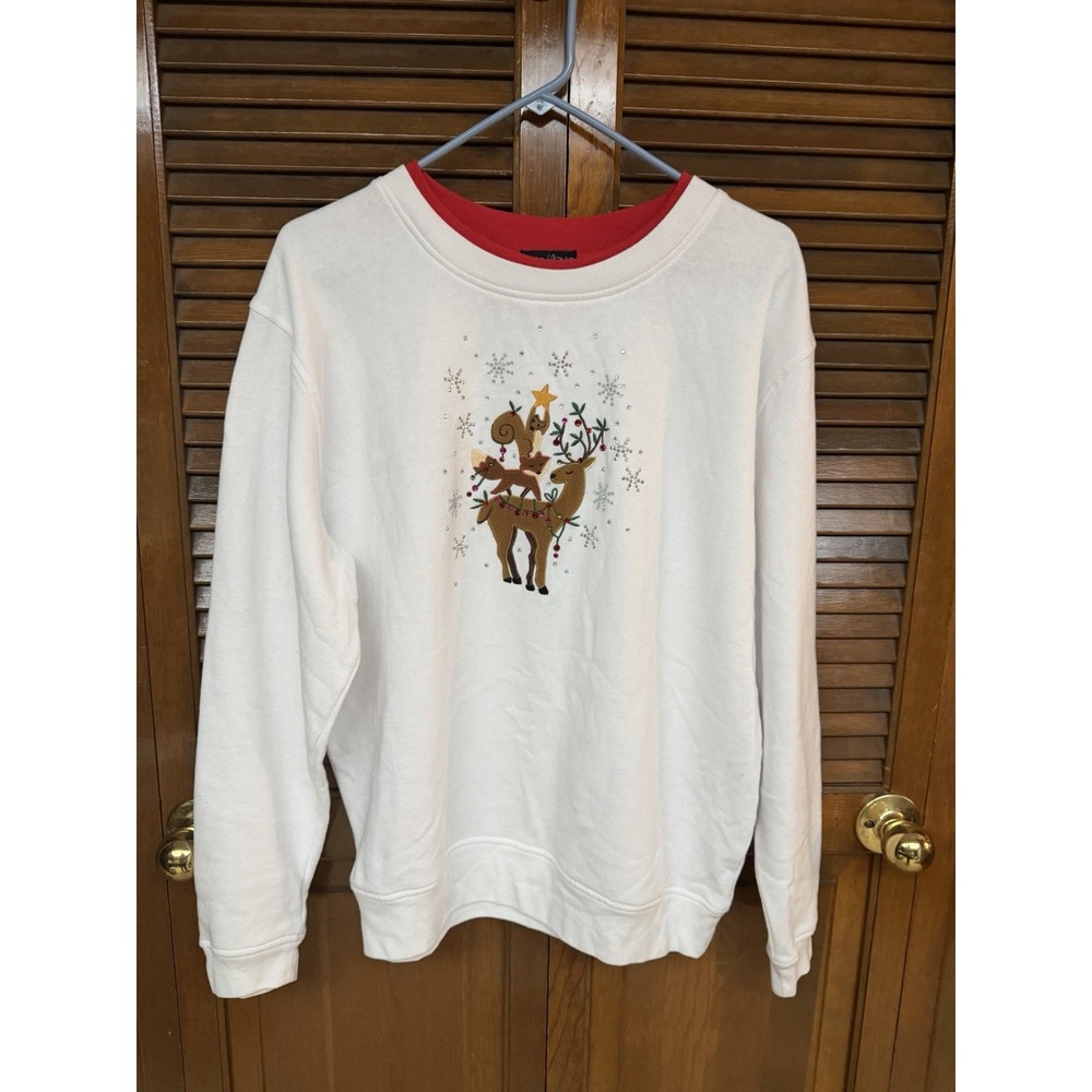 bua/bua XL Christmas Reindeer Sweatshirt Cozy Embroidered‎ Holiday Cute Snow